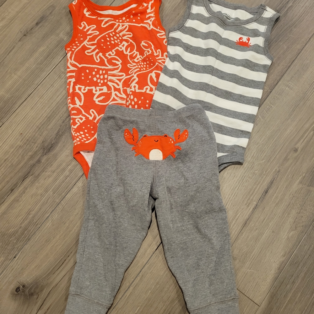 Baby Boy Three Peice Crab Themed Baby Bodysuits/Tanktop and Pants Set